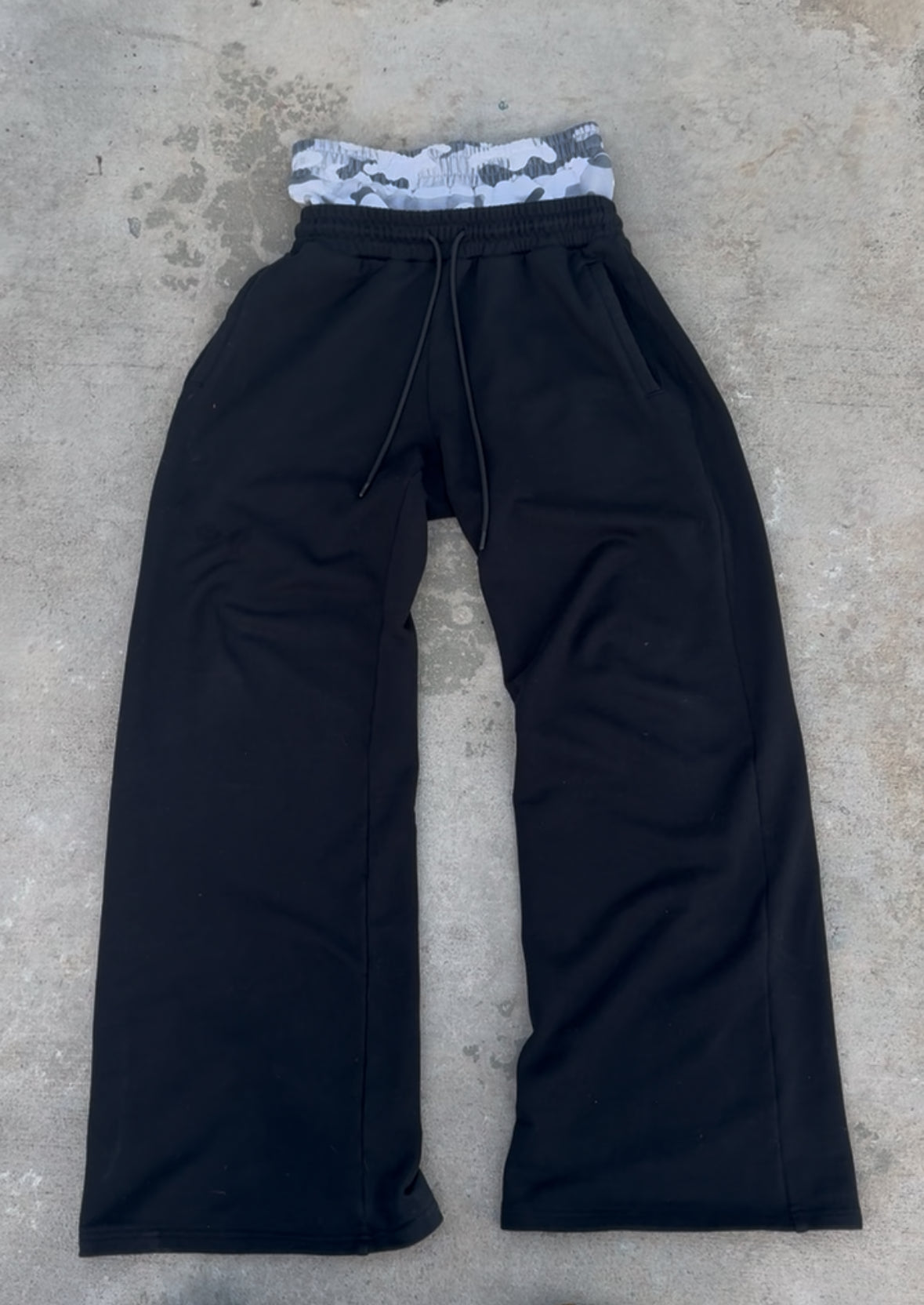 snow camo layered sweatpants