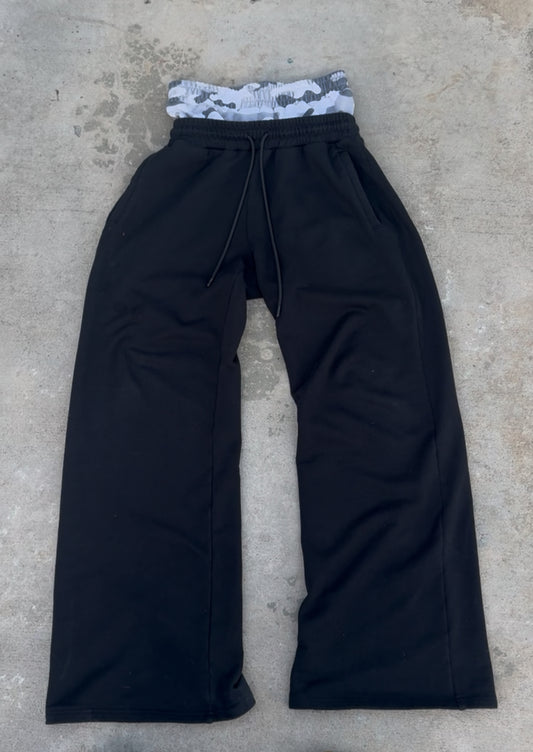 snow camo layered sweatpants