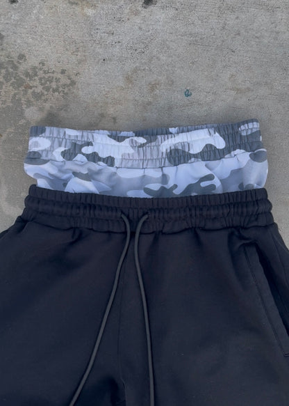 snow camo layered sweatpants